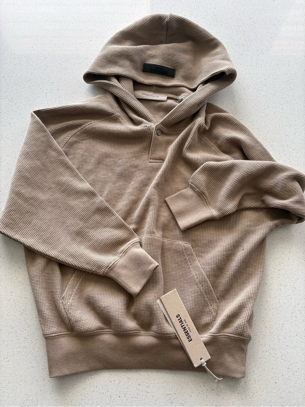 ESSENTIALS Fear of God Waffle Knit Hoodie in Light Brown - kids